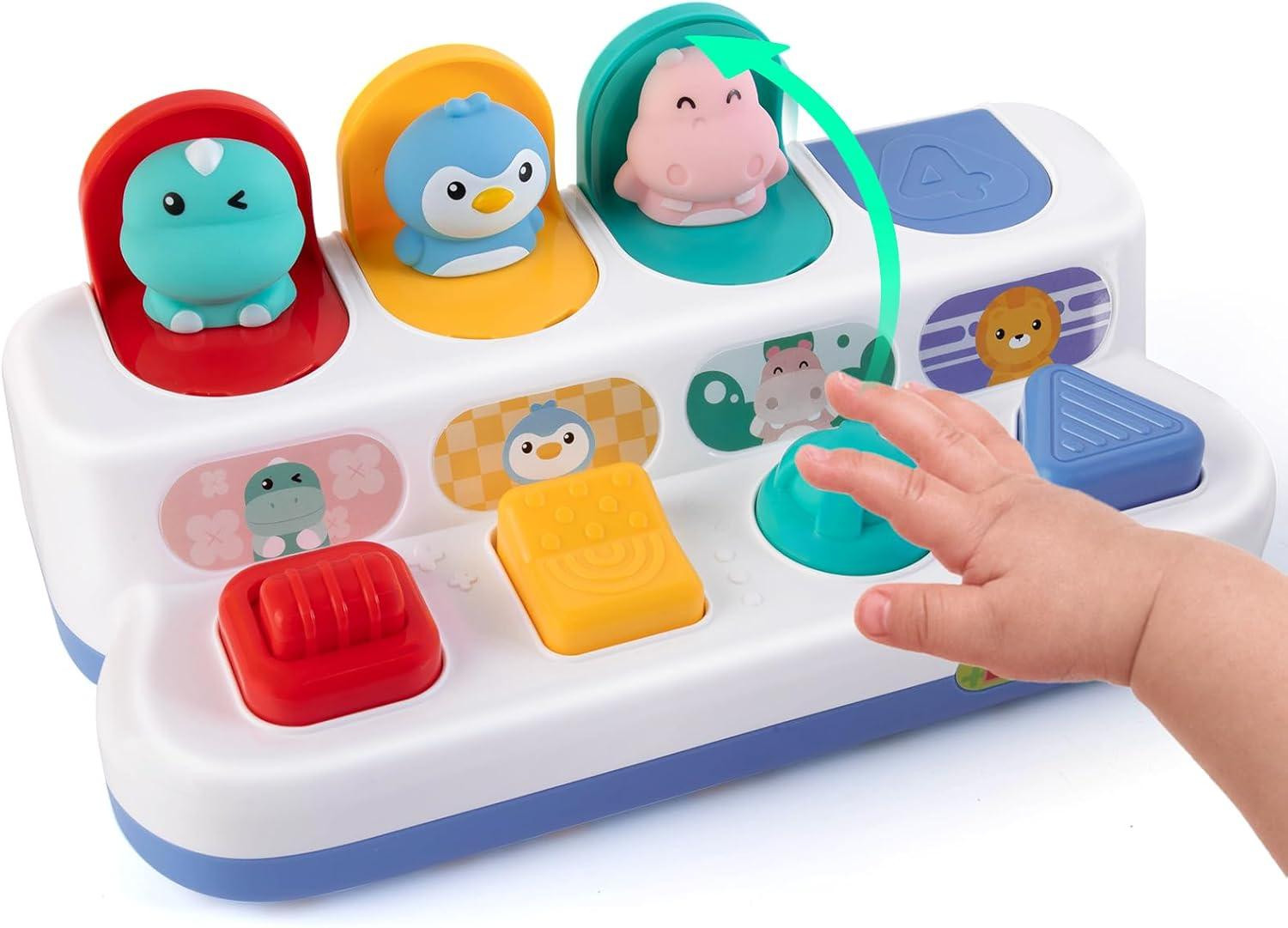 oCreon Montessori Oorzaak en Gevolg Speelgoed voor Baby's vanaf 12 Maanden - Drukknop Pop-up Dieren Speelgoed