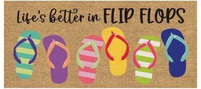 Evergreen "Life is better in Flip Flops Flocked Coir Sassafras Switch Door Mat - 22"" x 10"""