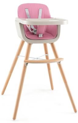 Costway 3-in-1 Convertible Wooden High Chair with Cushion-Pink