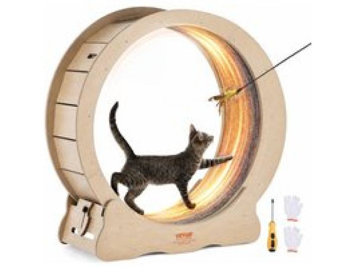 VEVOR Roue d'Exercice pour Chat 750 mm Grande Roue de Course pour Chat d'Intérieur, avec Tapis Roulant Amovible, Teaser pour Chat pour Courir, Marcher, Entraînement, Convient à la Plupart des Chats