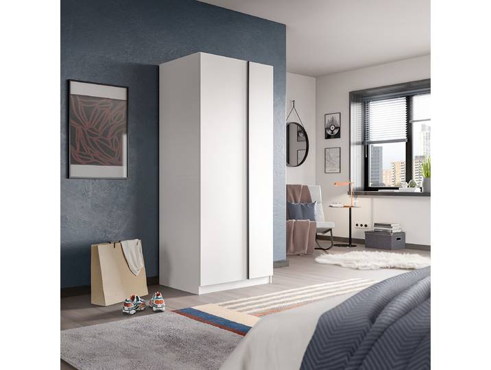 Drehtürenschrank 80cm Weiß/Weiß