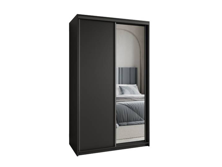 SCHWEBETÜRENSCHRANK TAVI 120/205/60 cm 2-türig mit Spiegel Schwarz