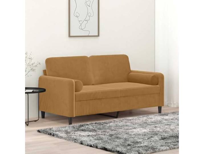 HEFZGDB Modernes 2-Sitzer-Sofa 140 cm Samt Braun mit Zierkissen – Robustes Metallgestell, Abnehmbare Bezüge, Weicher Velours Komfort für Wohnzimmer und Entspannung