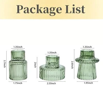 Inspire Daily Merch Short Small Glass Taper Candle Holder Set Ribbed Votive Candlestick Holder For Wedding Decor Table Centerpiece Dinner green