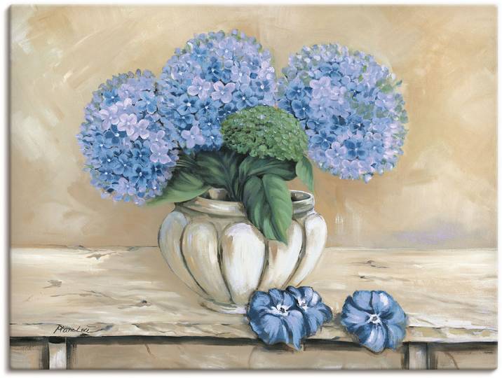 Leinwandbild ARTLAND Blaue Hortensien , beige (farbe bild(er): naturfarben), B:40cm H:30cm, Bilder, Leinwandbild, auf Holzrahmen gespannt
