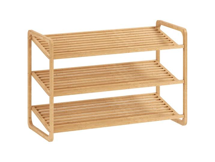 Homcom Schuhregal mit 3 Ebenen Schuhaufbewahrung Schuh-Organizer für 9-12 Paar, Naturfarben, Bambusholz, Echtholz,Bambus, 33x50.8x76 cm, Garderobe, Schuhaufbewahrung, Schuhregale