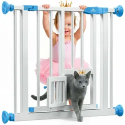 KIDIZ® Absperrgitter zum Klemmen mit Katzenklappe, Türschutzgitter, Autoclose Kinder Treppengitter ohne Bohren   90° Stopp Schutz, schwenkbar, Treppenschutzgitter