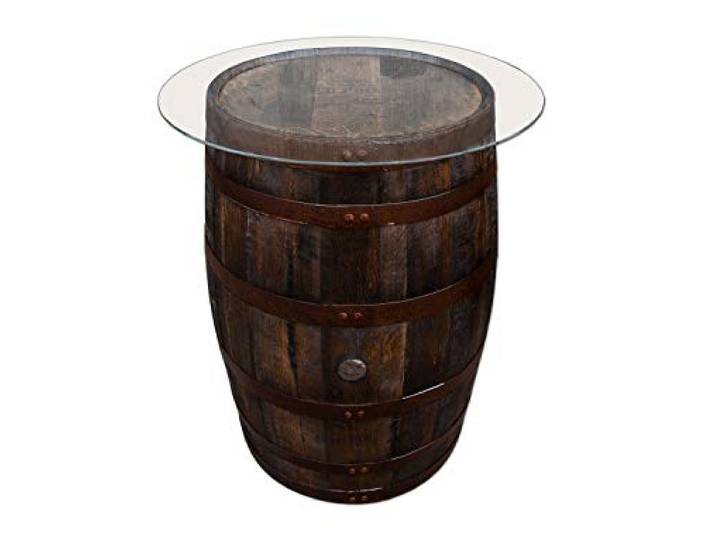 Temesso Originales schottisches Whiskyfass als Stehtisch mit Glasplatte, Eichenfass, Holzfass, Whisky Fass, Schnapsfass - Höhe Circa 90 cm (Oberfläche geölt)