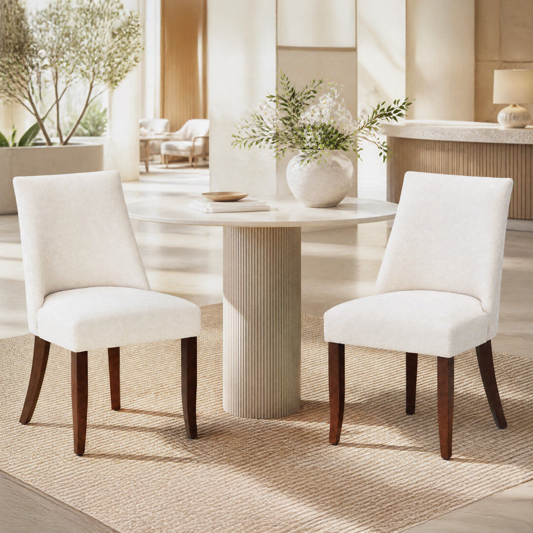 Winston Porter Parsons Upholstered Dining Chair Solid Wood Side Chair - Comfort & Style for Modern Homes Beige 46.5 x 54.5 x 84 cm