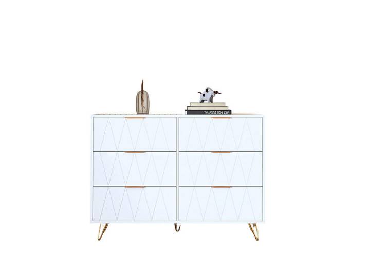 Shopentra Kommode WEIß 6 Schubladen geprägtes Rautenmuster, Weiß, 34x72.5x100 cm, Kleinmöbel, Kommoden, Kommoden