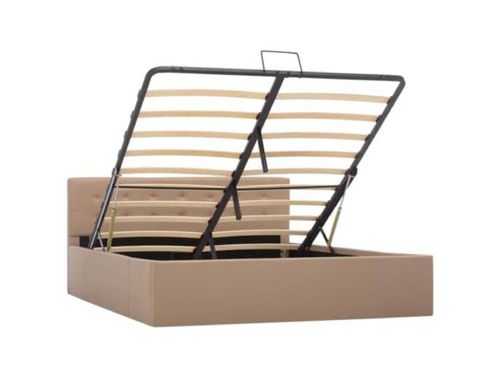 KKgypkn Hydraulisches Stauraumbett Kunstleder Cappuccino-Braun 140x200 cm, Bettgestell mit Gashebemechanismus, Polsterbett aus MDF und Stahlrahmen, pflegeleicht