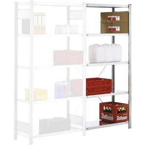 Regalwerk Anbauregal BERT, 5 Metallböden, 150kg Fachlast, silber, 200 x 105 x 50cm