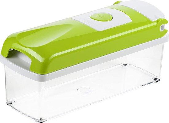 Multifunctionele vegetarische mandoline en groentesnijder met verschillende messen, kom en antislipmat, groen