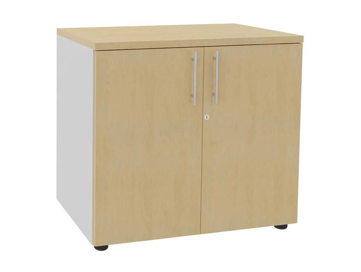Meuble bas ACTIVITY - L.80 x H.72 cm - 2 portes - Corps Blanc - Portes Hêtre