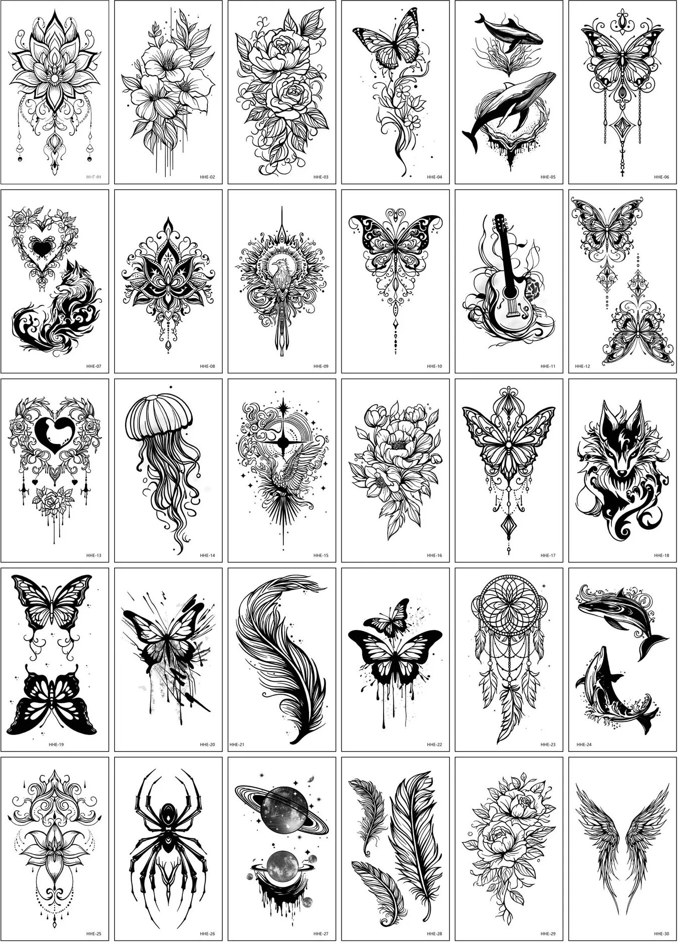 INF Temporäre Tattoos der Dark Series - 30 einzigartige Designs