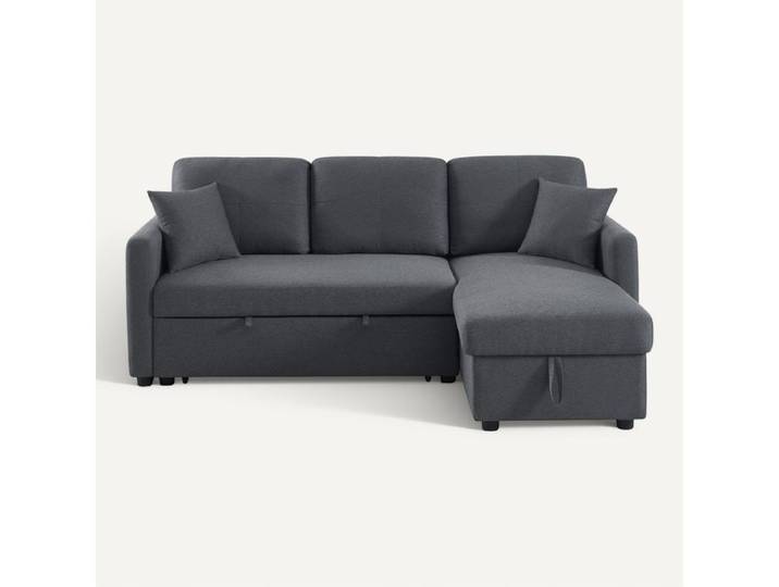 Canapé d'angle convertible méridienne réversible KIM en tissu gris