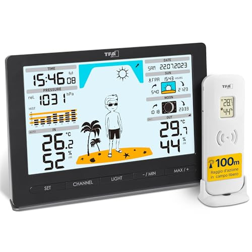 TFA Dostmann METEO JACK draadloos weerstation met buitenzender, weersvoorspelling, luchtdruk en maanfase, zwart