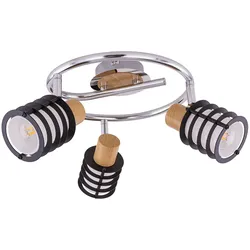 Rondell Decken Leuchte Holz dimmbar chrom Glas Spot Lampe verstellbar Fernbedienung im Set inkl. RGB LED Leuchtmittel