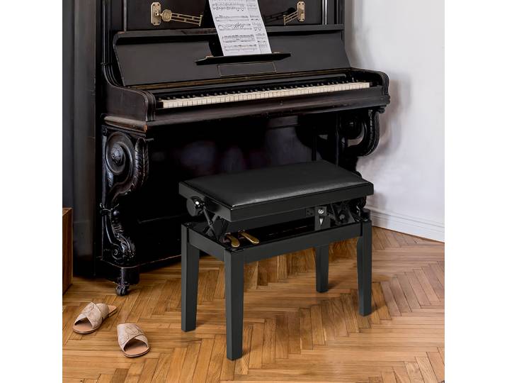 HOMCOM Tabouret de Piano, Chaise de Piano, Réglable en Hauteur, Design Élégant, Similicuir+Bois Caoutchouté, noir, 63 x 33 x 56cm