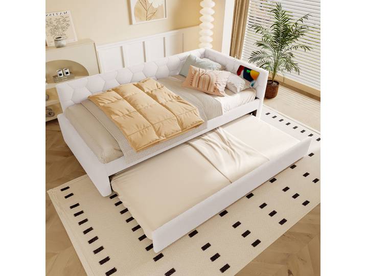 Lit Simple 90x200 Avec Lit Gigogne\, Bouclé Blanc Havrya