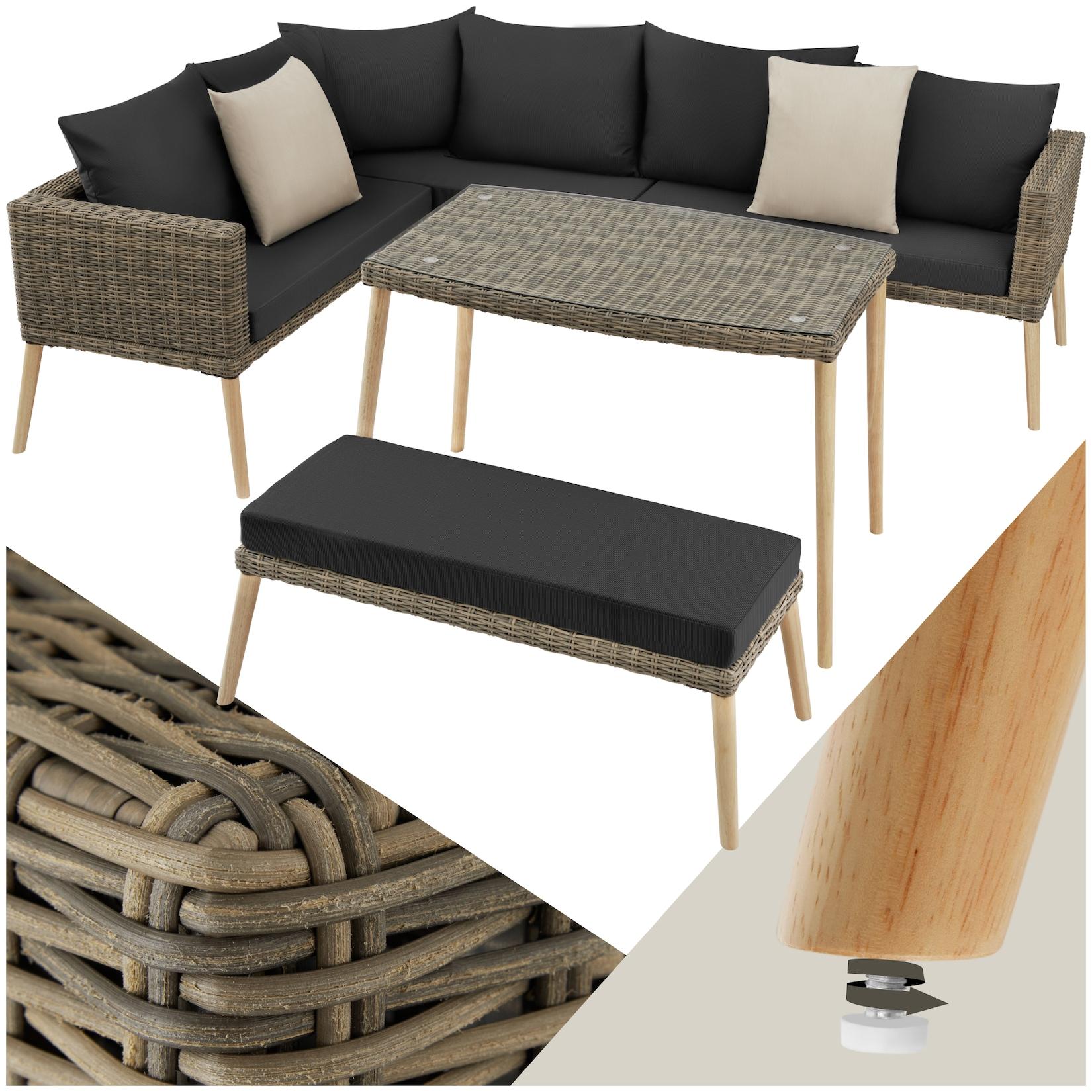 tectake® Aluminium Rattan Lounge Lounge, wetterfest und UV-beständig, schlanke, hohe Beine, hochwertiges Geflecht