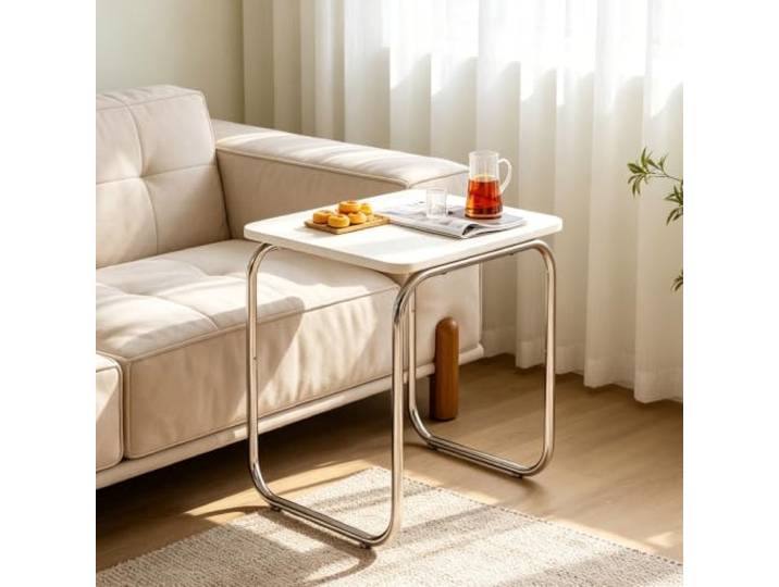 EBOYNSowAprr Rechteckiger Couchtisch, Stabiler Holz Niedriger Teetisch Minimalistisches Wohnzimmermöbel, Geeignet, Schlafzimmer & Einrichtung kleiner Räume(White,21.7x18.9x22.0 in)