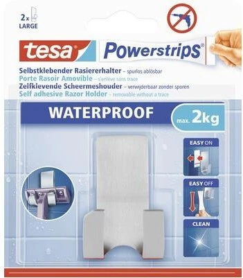 tesa Powerstrips Rasierhalter "WAVE" WATERPROOF, Edelstahl