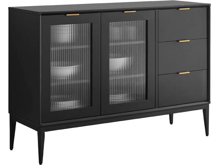 Sideboard GOODPRODUCT Lavisha , schwarz, B:120cm H:83cm T:40cm, Sideboards, Sideboard, FSC-zertifiziertes Holz kombiniert Melamin, verchromten Metallgriffen