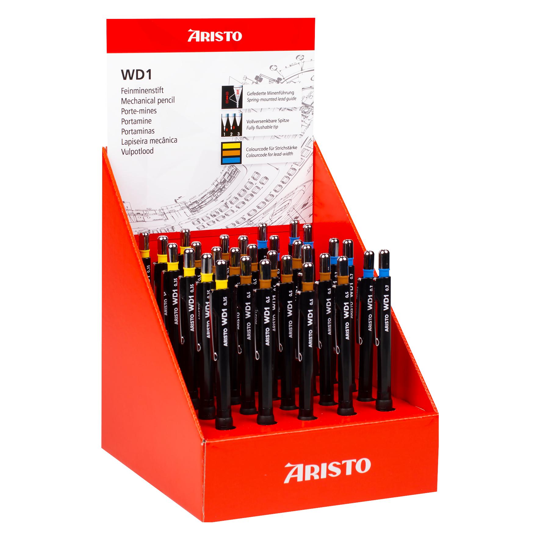 Aristo Feinminenstift WD1 Display 30, 7x 0.35, 15x 0.5, 8x 0.7, schwarz (0.35 mm, 30x) (VD85928)