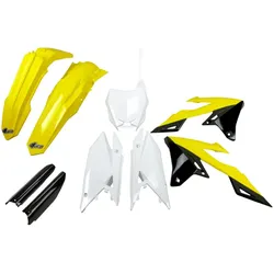 UFO, Motorrad Zubehör, KUNSTSTOFFSET (KOMPLETTES KIT) MIT TELESKOP-ABDECKUNGEN (STOSSDÄMPFER) SUZUKI RMZ 250 '19-'25