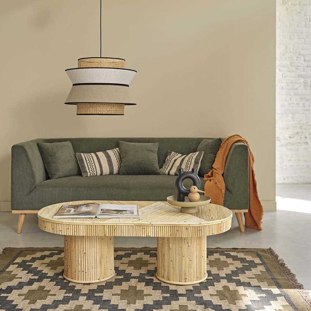BERAH GETAH Table basse en canne de rotin ovale Beige 120x40x61cm