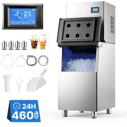 VEVOR Gewerbliche Eiswürfelmaschine 209 kg/Tag Eisproduktion Edelstahl, Eiswürfelbereiter, Touchscreen, Einstellbare Eisdicke, Selbstreinigung, 113 kg Fassender Behälter, 156 Stk. Eiswürfelformen