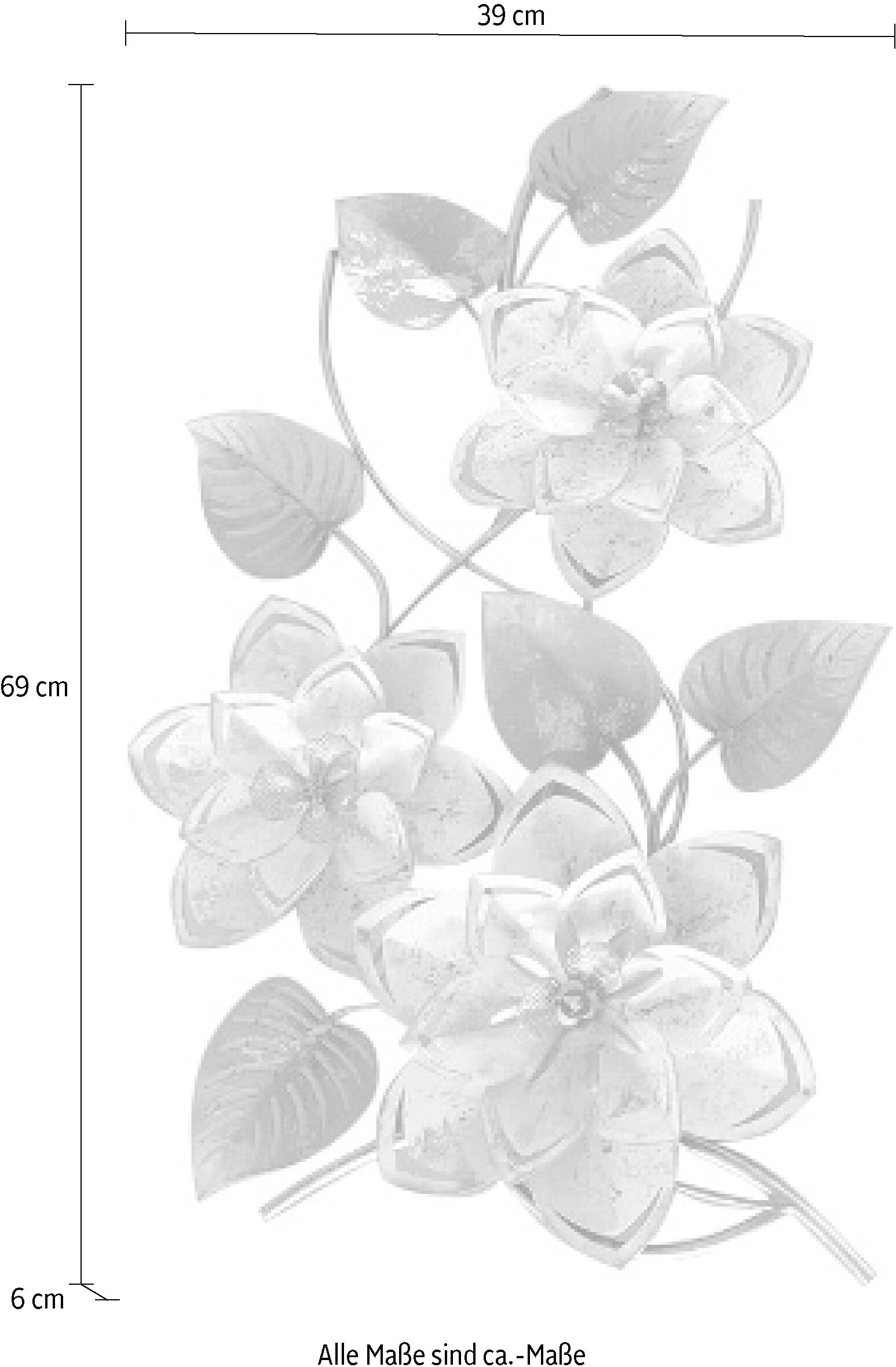 Wandbild "Blumen, silber/weiss", silber (farbe bild(er): silber), B:39cm H:69cm T:6cm, Metall, MYFLAIR MÖBEL & ACCESSOIRES, Bilder, Wandbild, aus Metall, Blumenranke farbe bild(er): silber B/H/T: 39cm x 69cm x 6cm, Hochformat