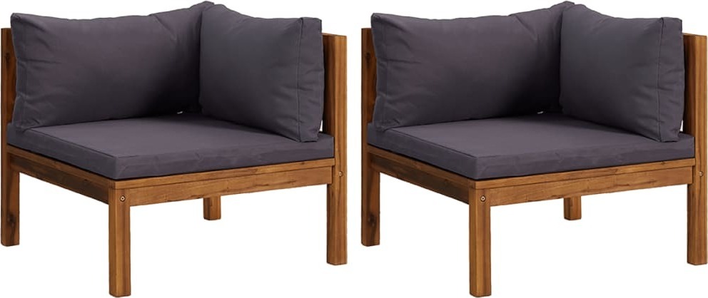 Ecksofas 2 Stk. mit Dunkelgrauen Kissen Massivholz Teak