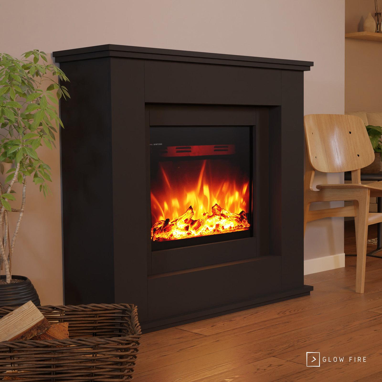 Glow Fire Elektrokamin 'Europa' | LED Standkamin in schwarz mit Heizung (1500 W) | HxBxT: 101x111x33cm