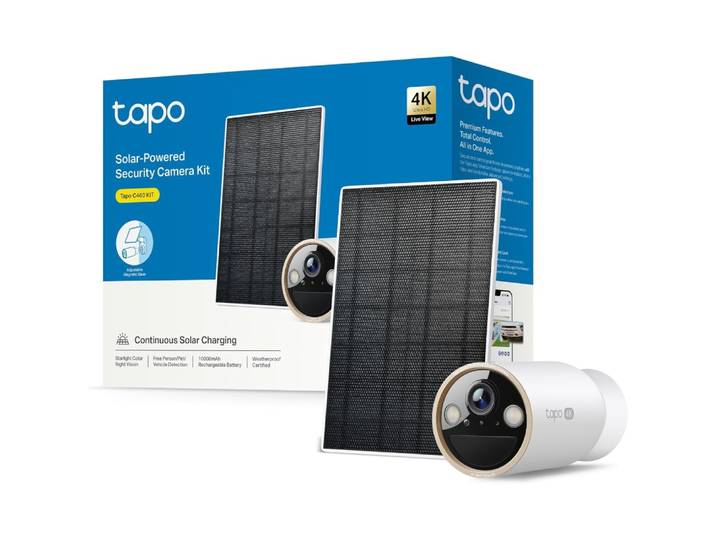 Caméra de surveillance solaire extérieure Tapo C460 KIT 4K 8MP avec batterie, vision nocturne couleur Starlight, Wi-Fi double bande, support magnétique, chiffrée