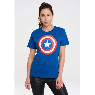 T-Shirt LOGOSHIRT "Captain America", Damen, Gr. XS, blau, 100% Baumwolle, bedruckt, normal, Rundhals, Shirts T-Shirt, mit Captain America Shield Logo