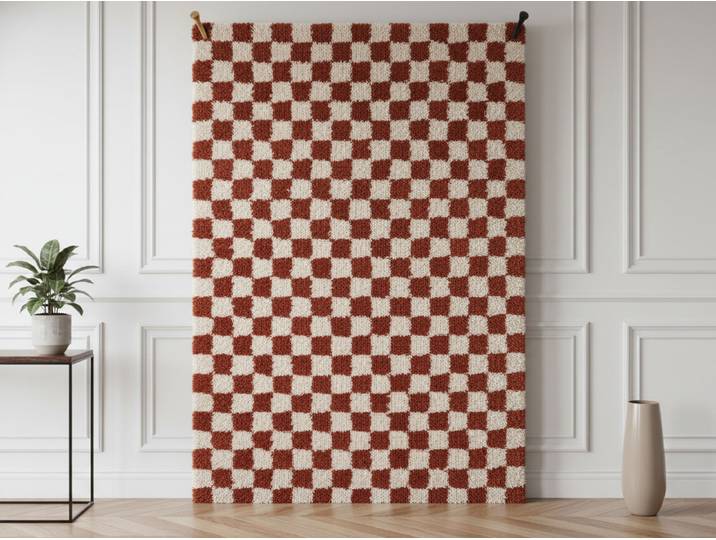Tapis poils longs DAMIEN motifs damier