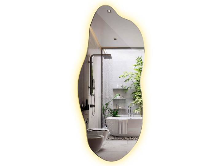 Miroir mural LED décoratif asymétrique organique pour salon ou salle de bain 35 x 80 cm - lumière chaude