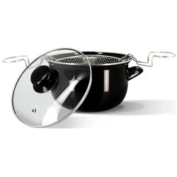 Thekitchenette Bratpfanne mit Korb 3645580 Schwarz Kristall Stahl Bakelit Emaillierter Edelstahl, Pfanne + Kochtopf, Schwarz