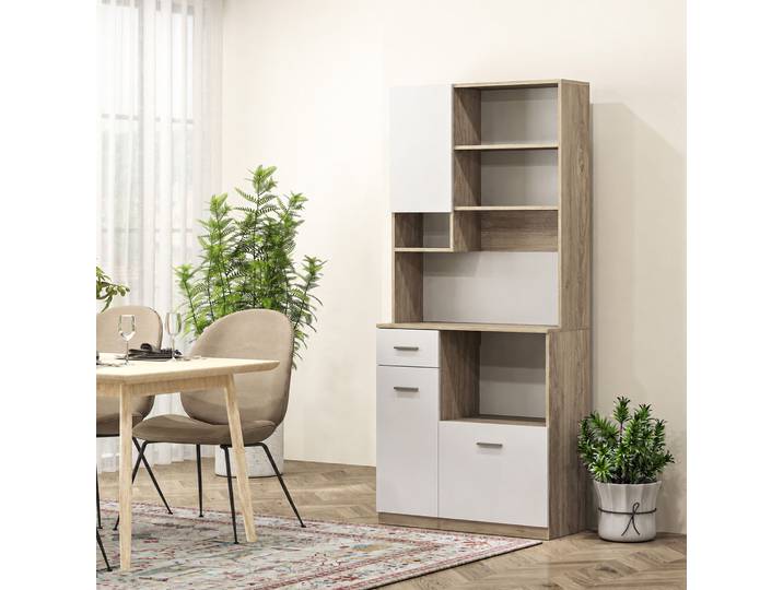 HOMCOM Armoire Cuisine Moderne Blanc Bois avec Tiroir et Étagères