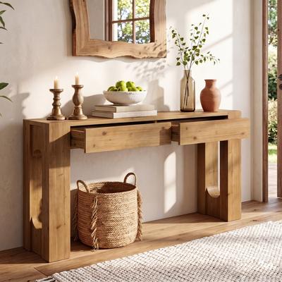 BLUEBELL 63″ Solid Wood Console Table with 2 Drawers for Entryway, Living Room & Home Office