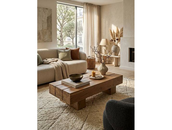KADIMA DESIGN Couchtisch Couchtisch Massiv-Holz Akazie 120cm breit Design Wohnzimmer-Tisch, dunkel-braun Landhaus-Stil Beistelltisch