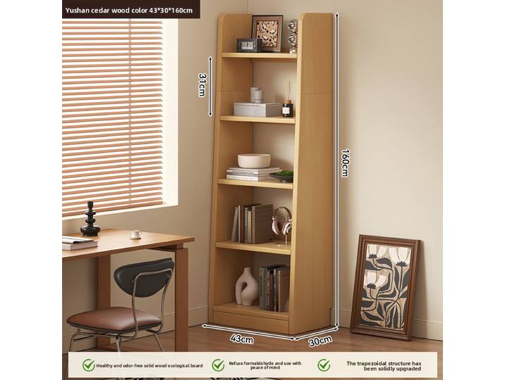 Étagère de style médiéval robuste, armoire de rangement verticale multi-niveaux trapézoïdale, bibliothèque sur pied