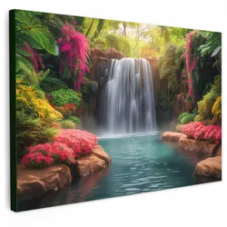 LEINWANDBILD Wasserfall - Natur - Pflanzen - Dschungel - Wasser Gemälde 60x40 cm