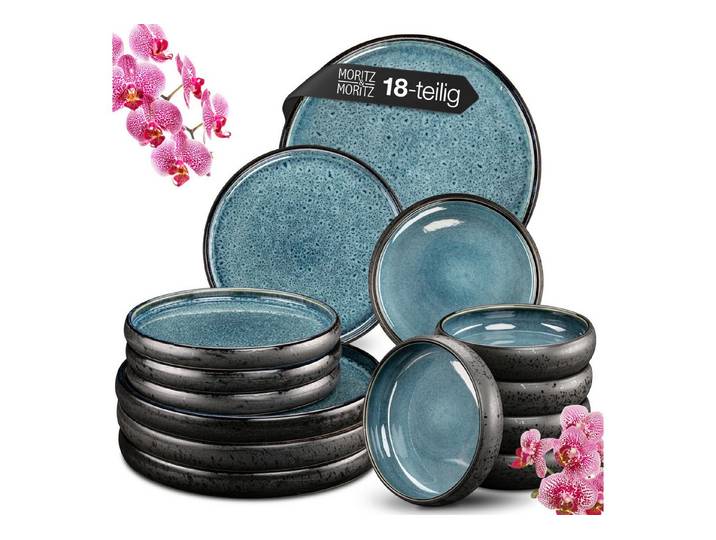 Moritz & Moritz Tafelservice 18-tlg Blau Reaktiv, Steinzeug