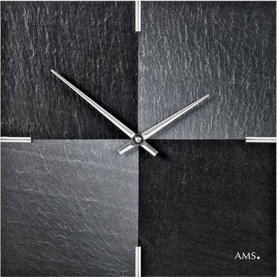 Wanduhr AMS "W9520", schwarz, Wanduhren, B/H/L: 30cm x 30cm, Wanduhr, Made in Germany,Schiefer,Wohnzimmer,Esszimmer,Küche,Arbeitszimmer
