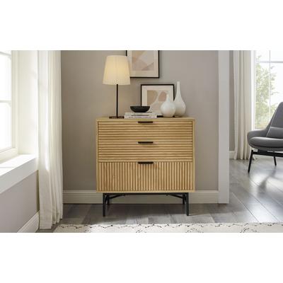 Kommode SALESFEVER "Visby Stilvolle Stauraumkommode", beige (natur, schwarz), B:80cm H:80cm T:40cm, Furnier, MDF, Metall, Sideboards, Kommode, Eiche Echtholzfurnier
