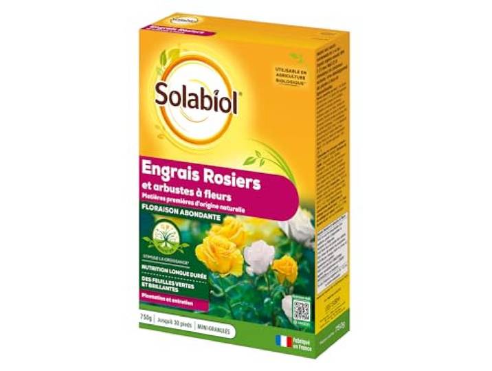 SOLABIOL Engrais Rosiers & Arbustes à Fleurs - 30 Pieds - 750g Améliore la Floraison - Nutrition Longue Durée - Utilisable en Agriculture Biologique - SOROSY750
