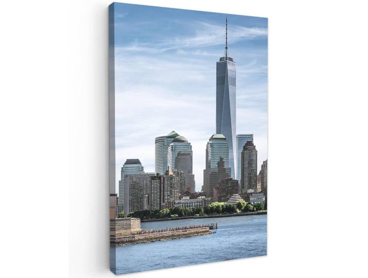 MuchoWow Leinwandbild - New York - Freiheitsstatue - Wasser - 60x90 - Kunstdruck, Hellblau, Textil, Kiefer, Abstrakt, Rechteckig, 60x90 cm, gerahmt, Bilder & Rahmen, Bilder, Wandbilder
